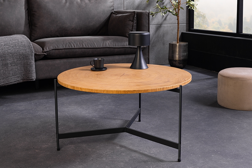 Runder Couchtisch FUSION 70cm Baumscheibe Eiche schwarz Metall Beistelltisch » Jetzt kaufen