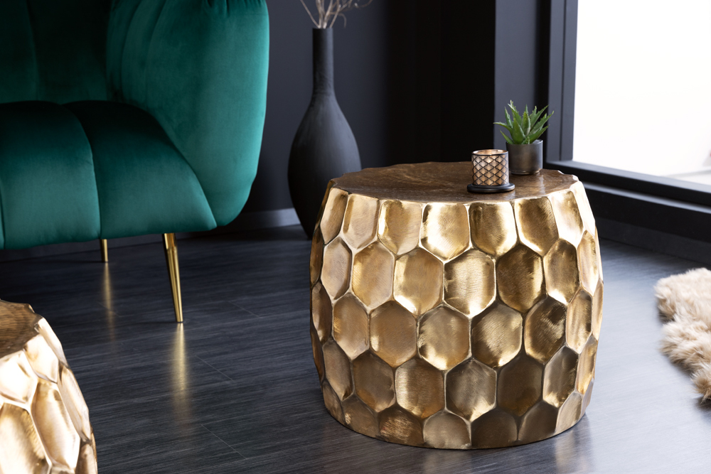 Design Beistelltisch ORGANIC ORIENT 55cm gold Metall Hammerschlag Nachttisch handmade rund
