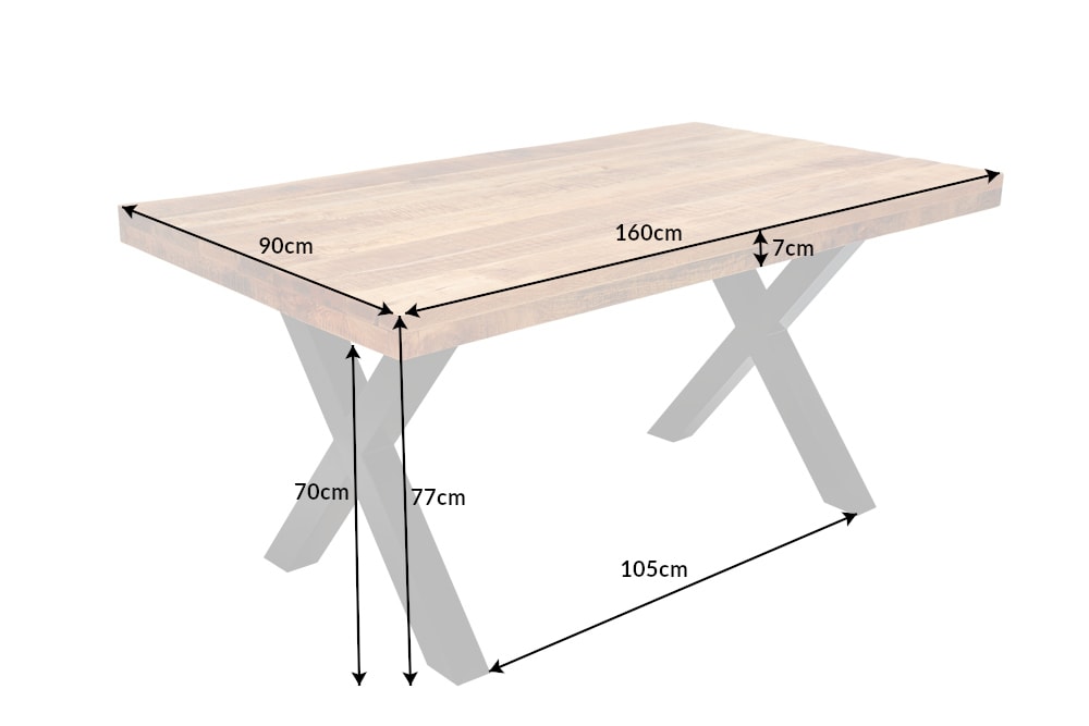Massiver Esstisch IRON CRAFT 160cm natur Mangoholz Industrial Design schwarz Metall