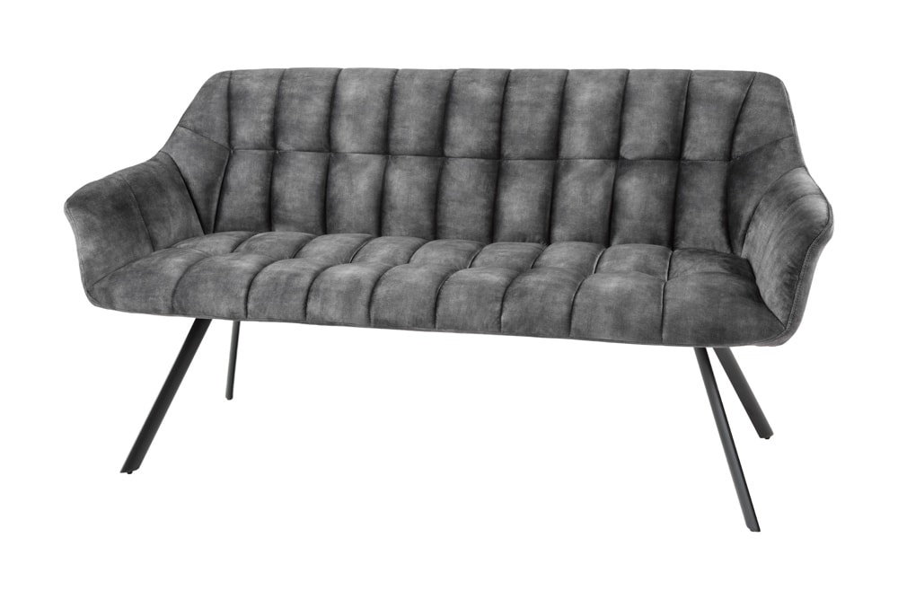 Esszimmer Sitzbank PAPILLON 165cm grau Samt mit Rückenlehne schwarzes Metallgestell