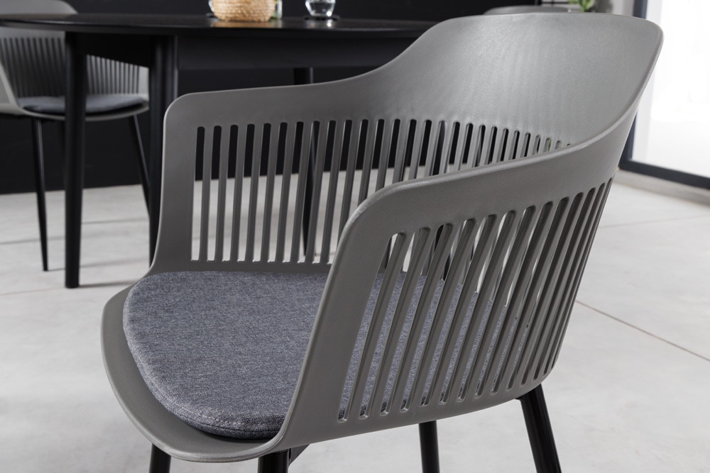 Design Stuhl AIRE grau Kunststoff Stahlgestell Indoor Outdoor inkl. Kissen