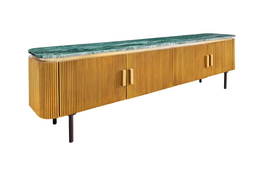 Design TV-Board VENEZIANO 160cm messing grün Marmorplatte Mangoholz Retro