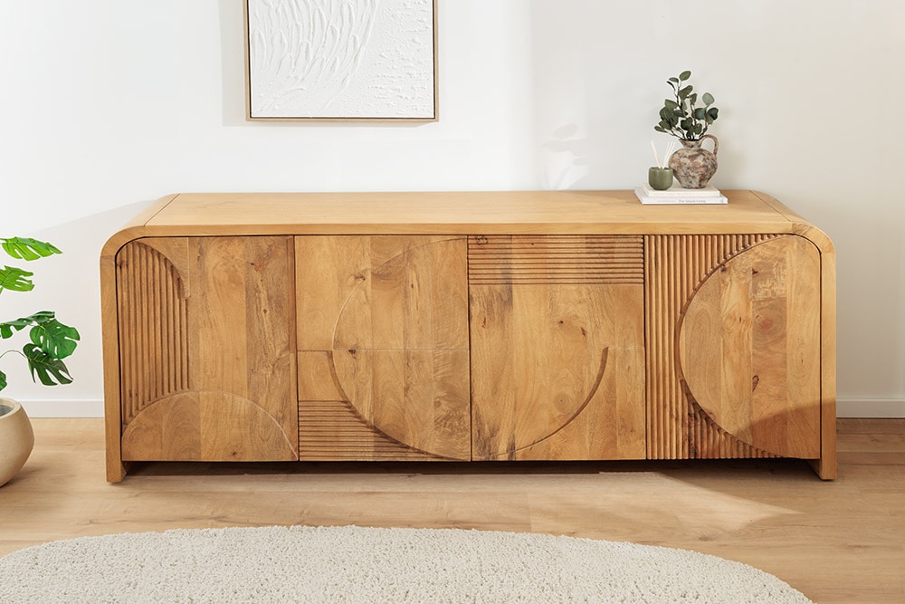 Massives Sideboard ART DECO 170cm cream finish beige Mangoholz abgerundet