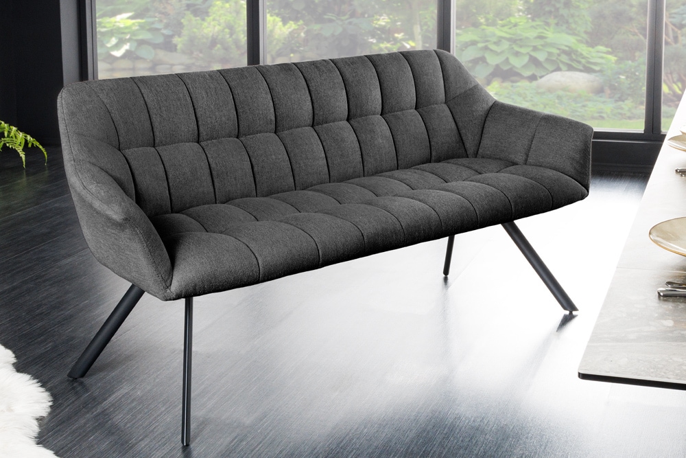 Esszimmer Sitzbank PAPILLON 165cm anthrazit Flachgewebe mit Lehnen schwarzes Metallgestell