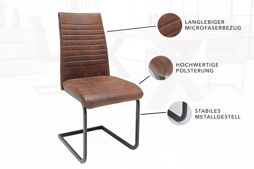 Industrial Freischwinger Stuhl APARTMENT antik braun mit Metallgestell