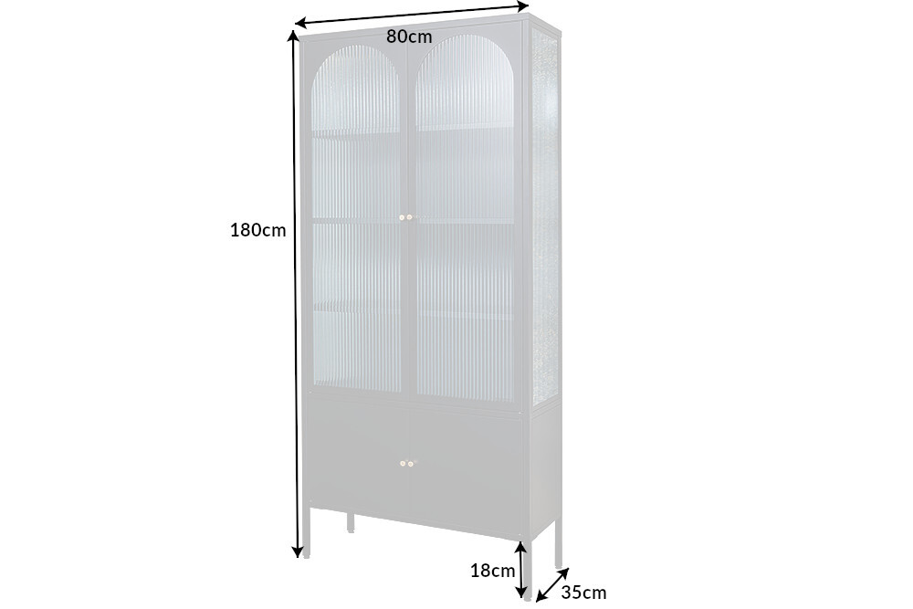 Moderne Vitrine PARIS 180cm schwarz gold Riffelglas Metall Highboard Schrank