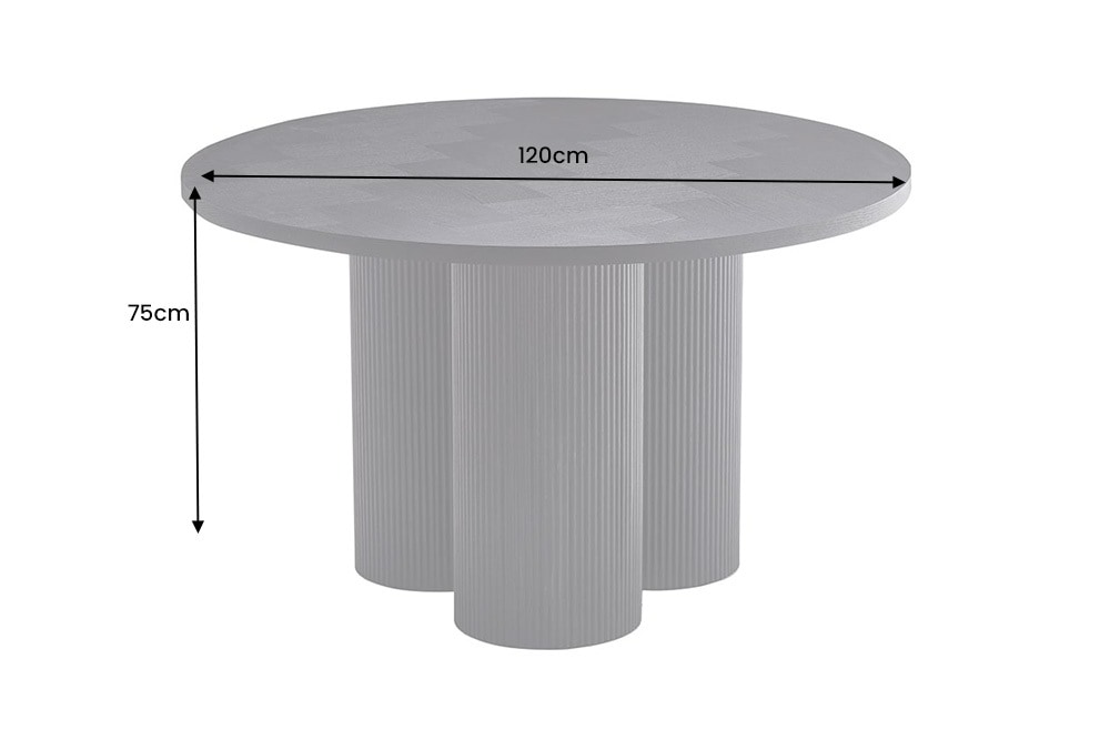 Design Esstisch BABYLON 120cm schwarz Fischgrät Eiche rund mit drei Säulenfüßen