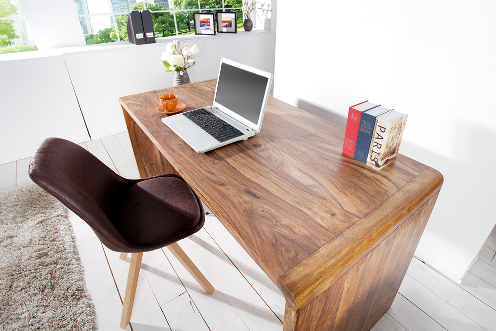 Massivholz Bürotisch CUBUS 120cm braun Sheeshamholz stone finish Schreibtisch Massivholz Bürotisch CUBUS 120cm braun Sheeshamholz stone finish Schreibtisch
