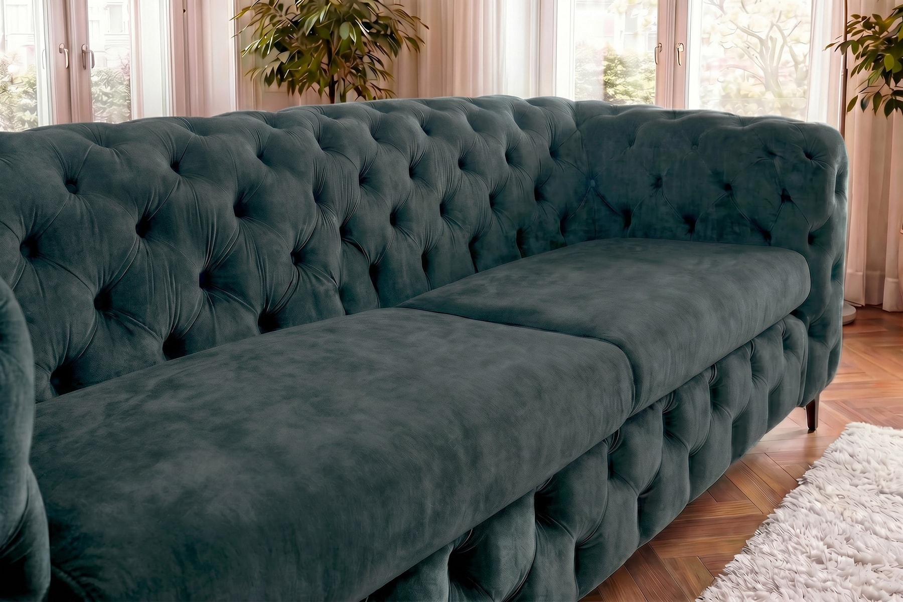 Chesterfield Sofa MODERN BAROCK 235cm petrol Samt 3-Sitzer Couch Federkern
