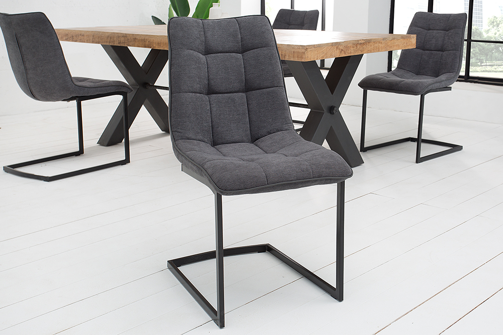 Design Freischwinger Stuhl MIAMI dunkelgrau Metallgestell matt schwarz