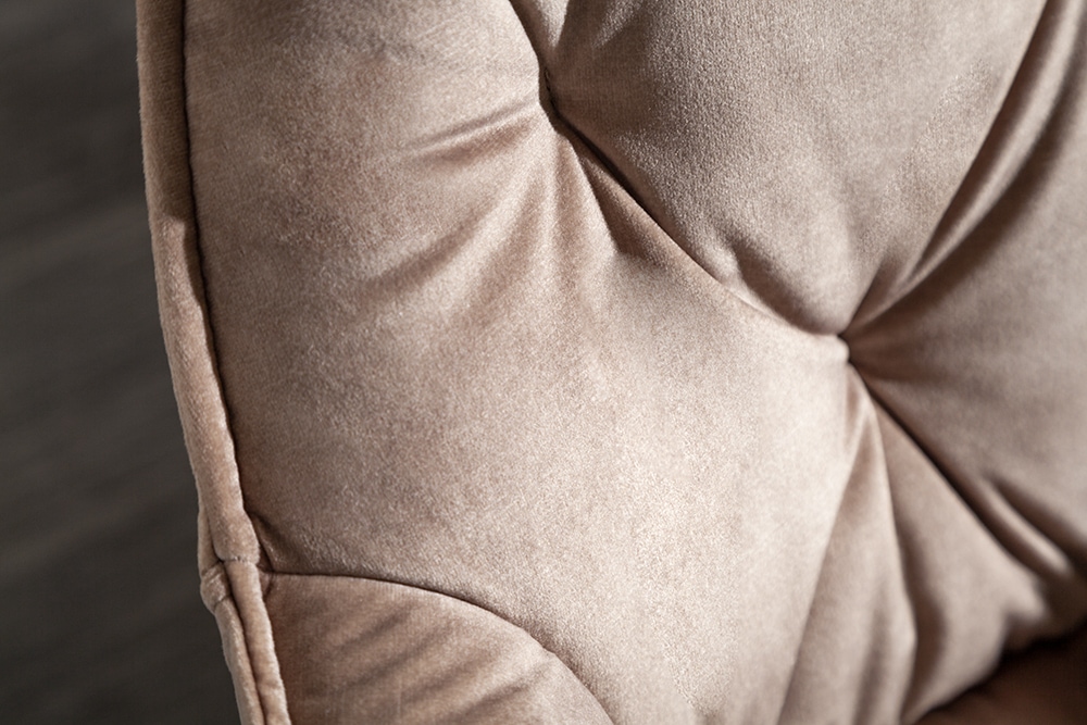 Design Stuhl MILANO champagner beige Samt mit Armlehne gepolstert schwarze Metallbeine