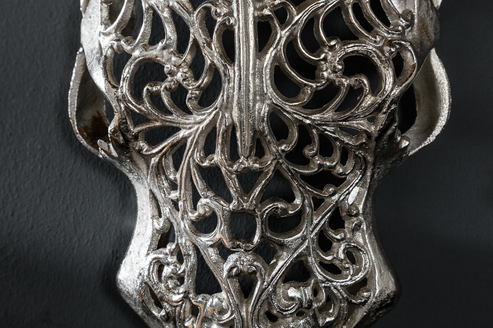 Extravagante Wanddekoration EXOTIC BULL 60cm silber Mangoholz Stierkopf