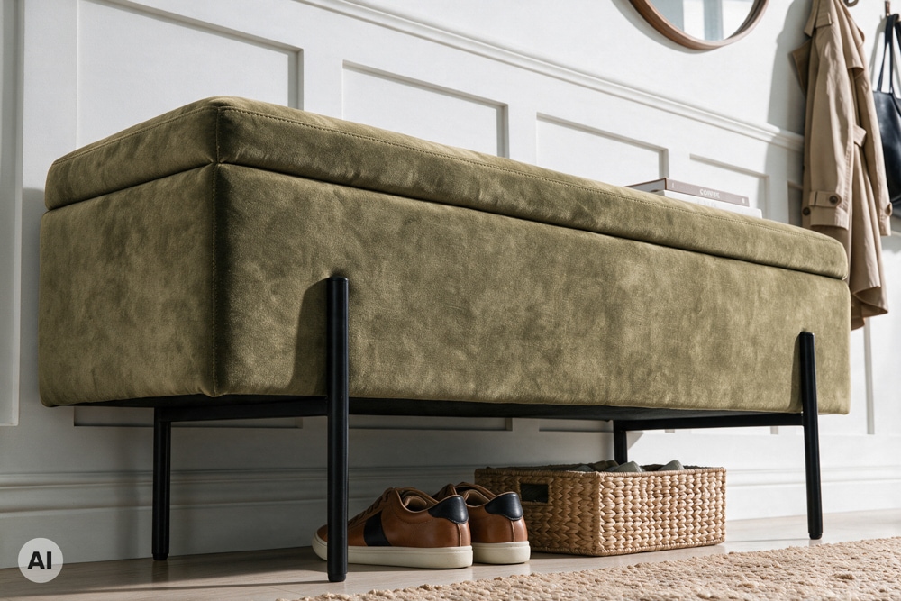 Truhenbank LOFT 100cm grün Samt Sitzbank mit Stauraum schwarz Metall Truhenbank LOFT 100cm grün Samt Sitzbank mit Stauraum schwarz Metall