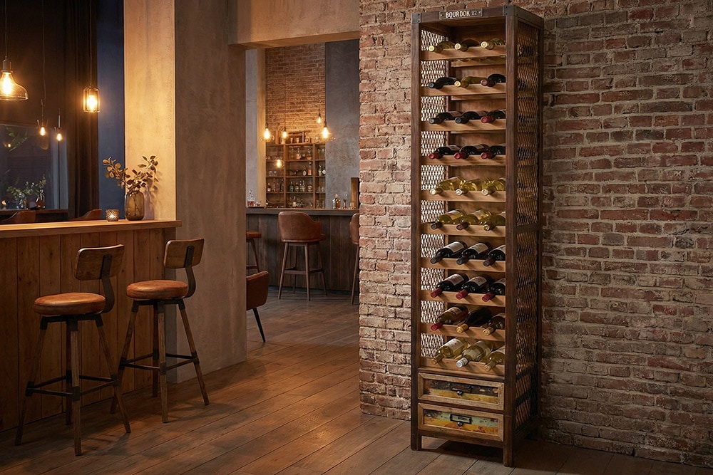 Authentisches Weinregal BODEGA 190cm natur Pinienholz Flaschenregal Schubladen