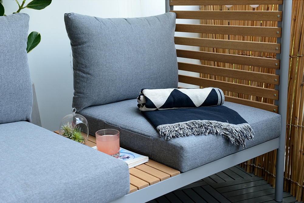 Outdoor Balkonlounge 2-Sitzer COCOONING anthrazit Aluminium Holz mit Hocker wetterfest