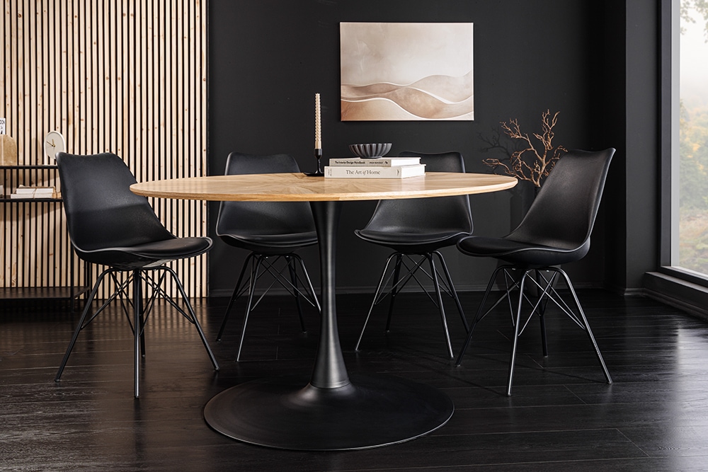 Runder Esstisch ATELIER 120cm natur Eiche schwarz Metall Säulenfuß » Jetzt kaufen