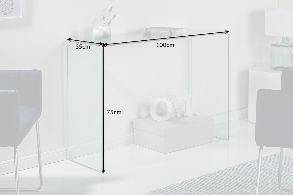 Extravaganter Glas Konsolentisch FANTOME 100cm transparent Schreibtisch Ganzglastisch