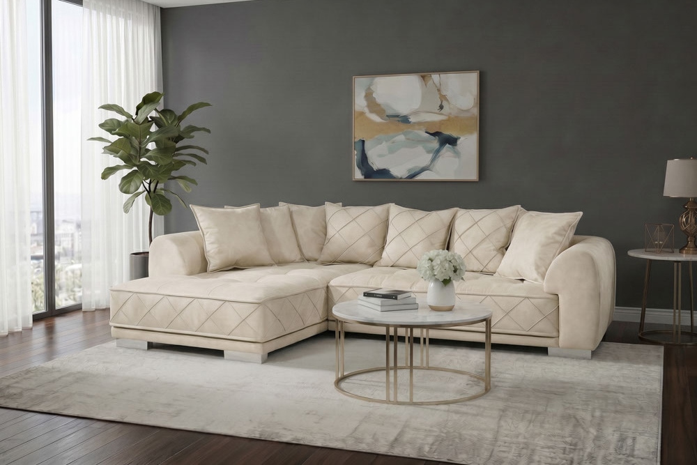 Modernes XXL Ecksofa DECADENCIA 320cm beige Samt Bigsofa inkl. Kissen