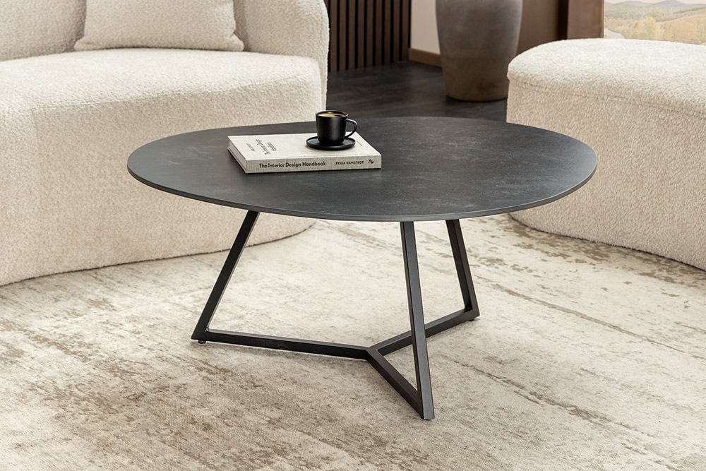 Design Couchtisch MARVELOUS 90cm anthrazit Marmor Keramik schwarzes Metall