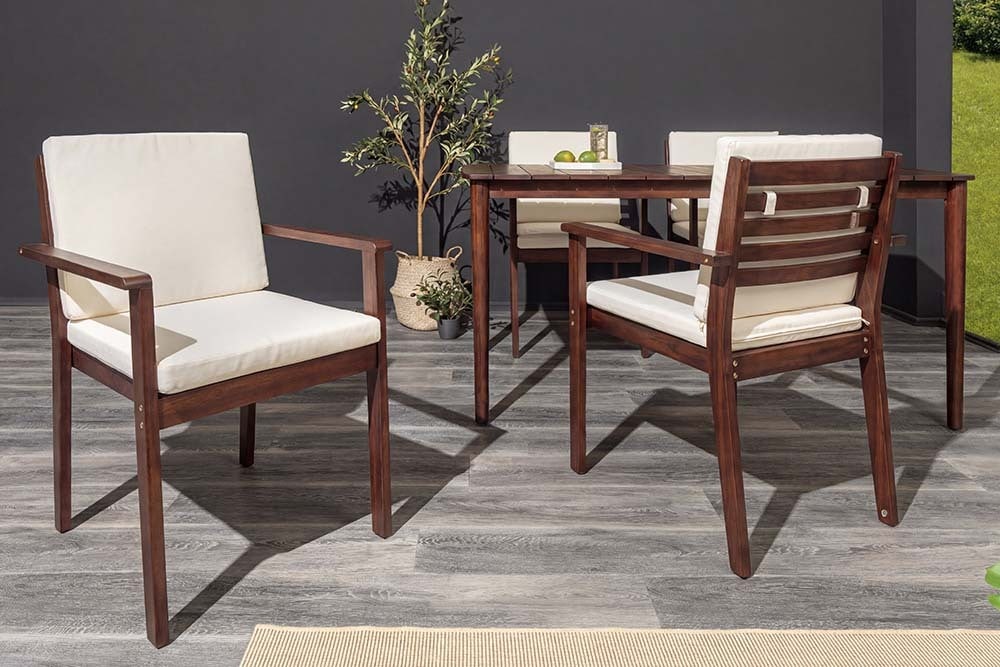 Outdoor Gartenstuhl KOPENHAGEN beige braun Akazie honey finish inkl. Kissen stapelbar