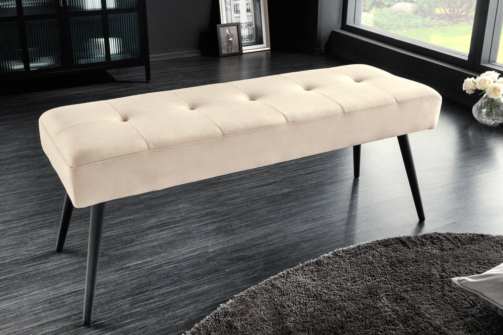 Design Sitzbank BOUTIQUE 100cm champagner Samt schwarze Metallbeine