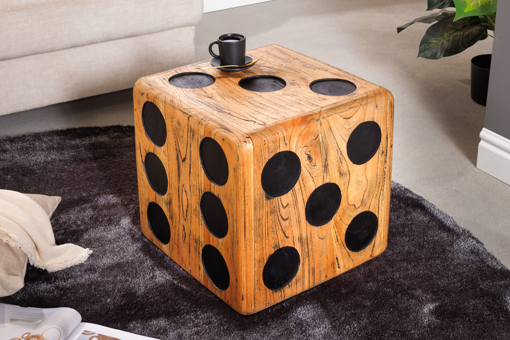Massiver Würfelhocker CUBE 40cm natur Mindiholz Beistelltisch stapelbar
