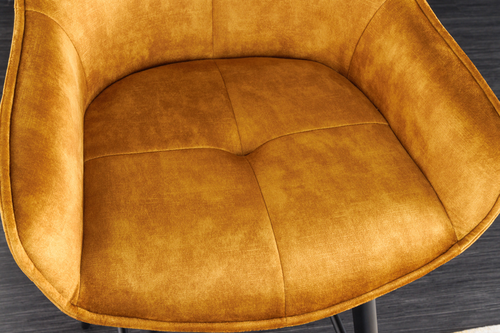 Design Barhocker EUPHORIA senfgelb Samt schwarze Metallbeine Barstuhl mit Lehne Design Barhocker EUPHORIA senfgelb Samt schwarze Metallbeine Barstuhl mit Lehne