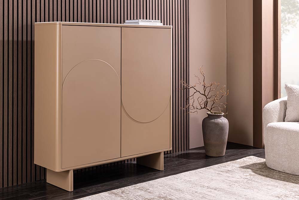 Design Highboard SAVOY 130cm grau beige greige Travertin Keramik Stauraum 3D-Front