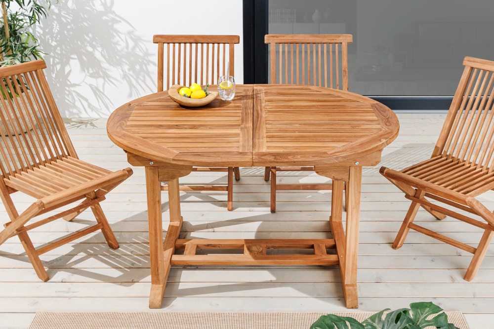 Ausziehbarer Gartentisch EMPIRE TEAK 120-180cm natur Massivholz oval