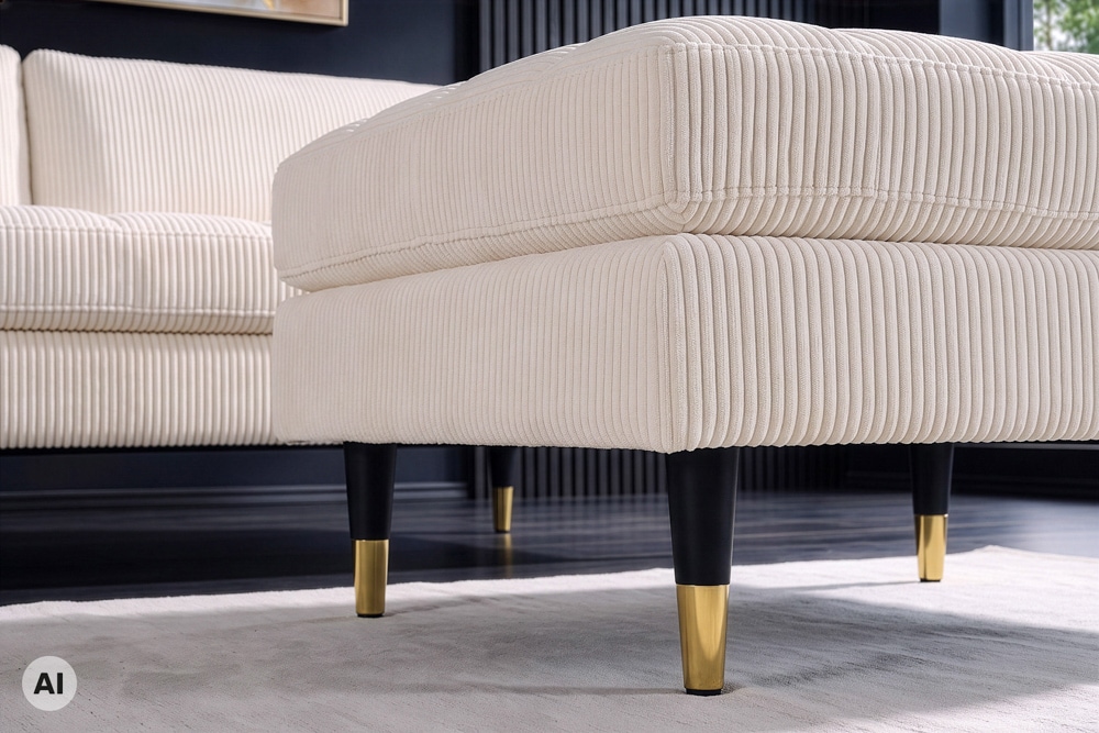 Design Hocker COZY VELVET 80cm beige gold Cord Metallfüße