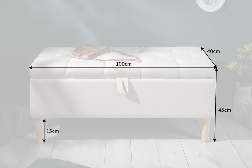 Chesterfield Truhenbank CASTLE 100cm Sitzbank beige Landhausstil mit Stauraum