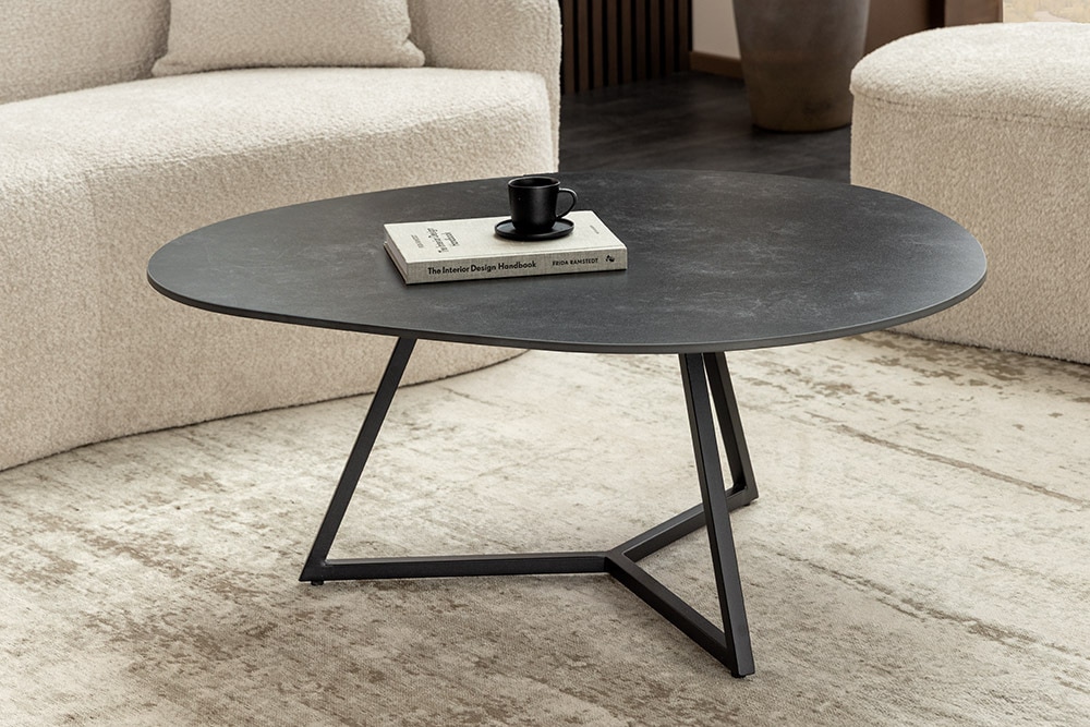 Design Couchtisch MARVELOUS 90cm anthrazit Marmor Keramik schwarzes Metall