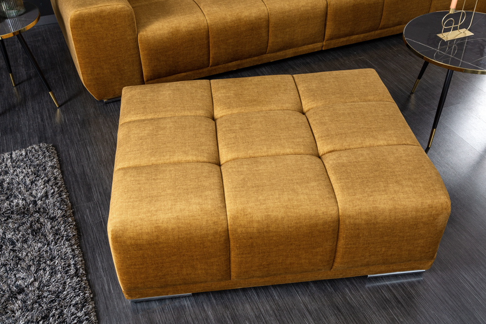 Extravaganter Hocker ELEGANCIA 110cm senfgelb Vogue Velours Samt mit Ziersteppung