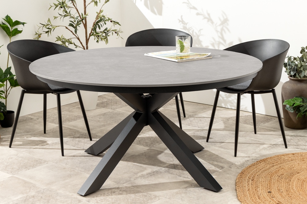 Runder In- und Outdoor Esstisch GALAXY 120cm graphit Keramik anthrazit Aluminium Gartentisch