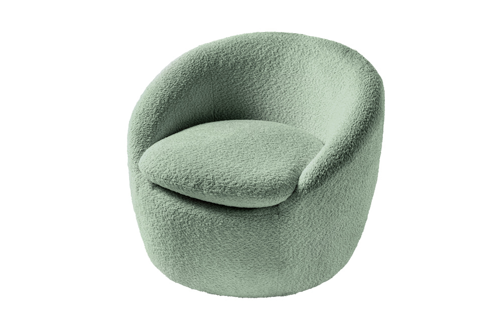 Drehbarer Design Sessel ALPINE salbei Bouclé 360° mit Armlehnen
