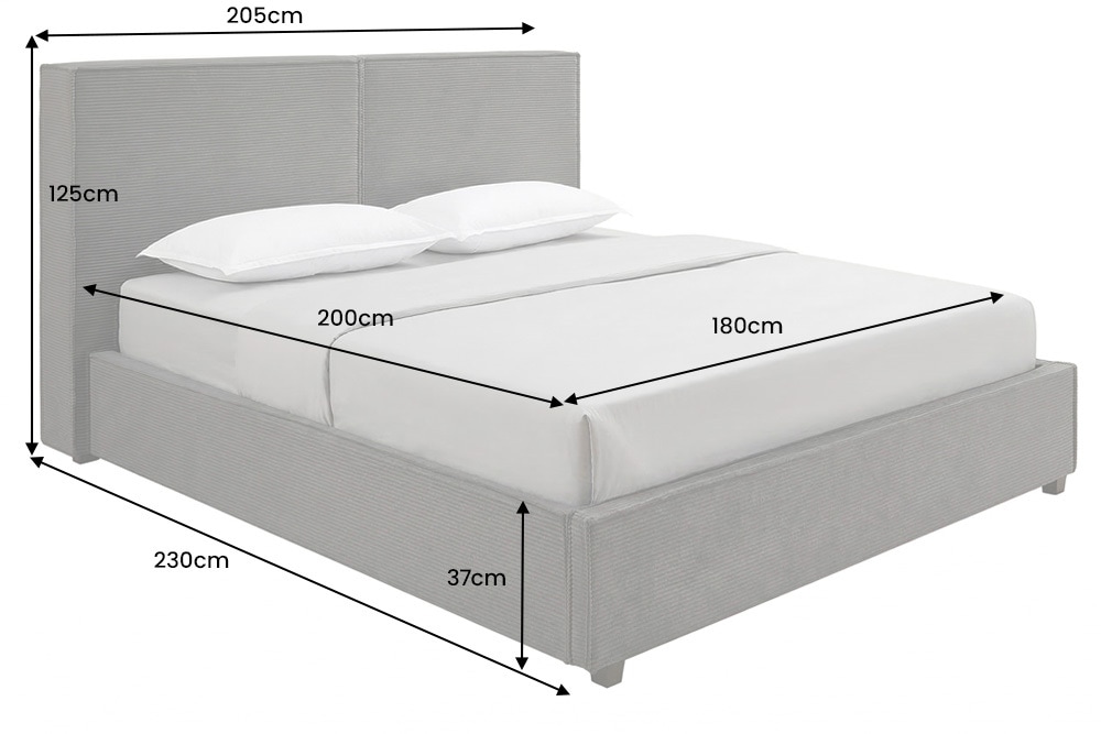 Komfortables Boxbett ROCCO 180x200cm dunkelgrau Cord mit Stauraum und Lattenrost