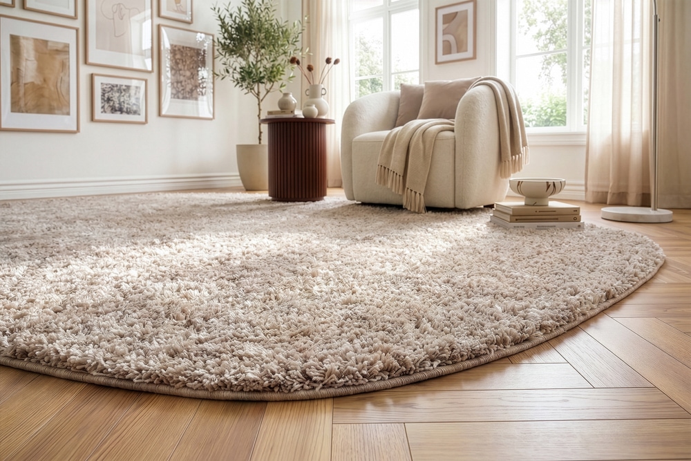 Design Teppich ORGANIC 350x240cm taupe Hochflor Indoor-Teppich organische Form