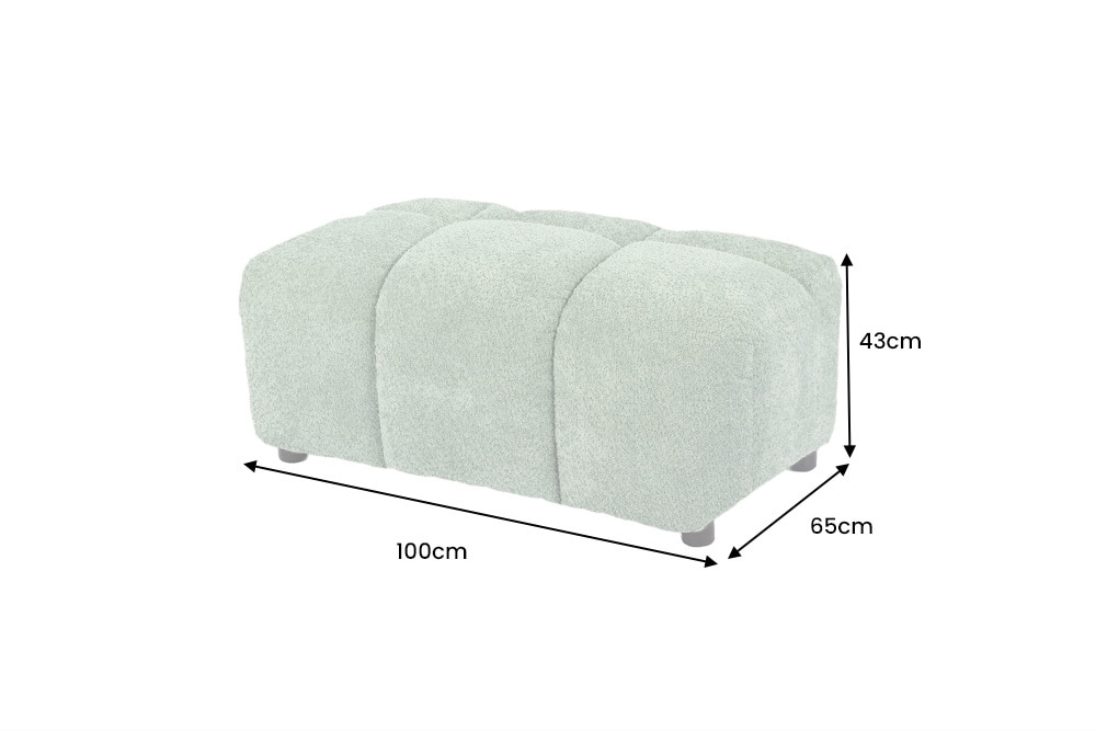 Moderner Hocker CLOUD 100cm salbei Bouclé Federkern Fußhocker Sitzhocker