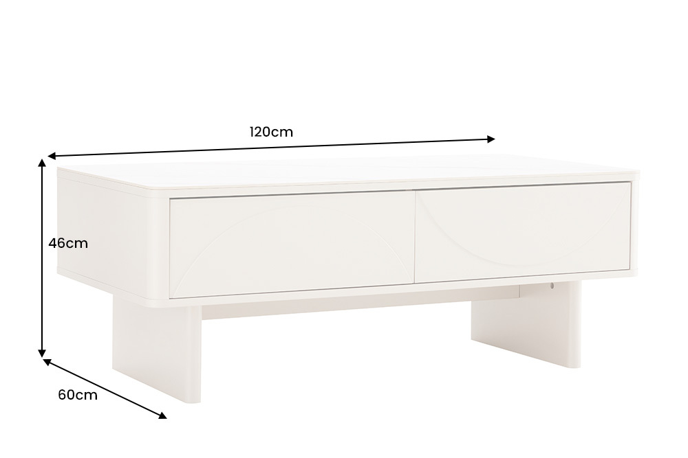 Design Couchtisch SAVOY 120cm kaschmir weiß Keramik Marmor mit Schubladen