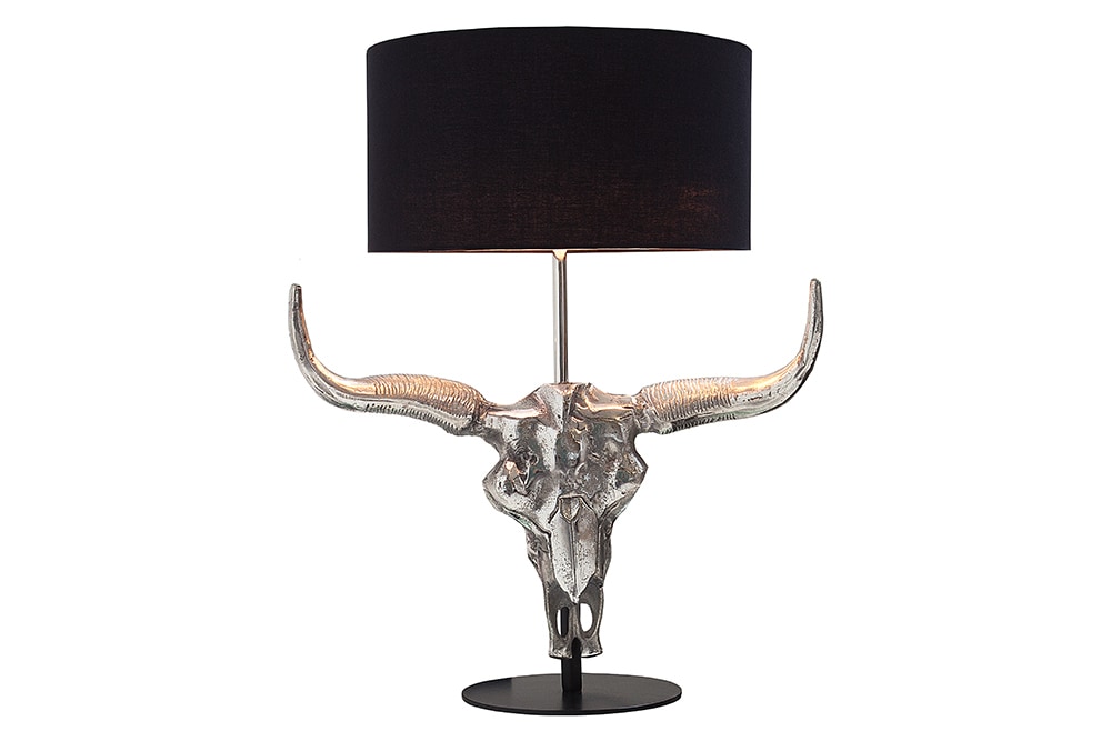 Extravagante Tischlampe EL TORO 68cm schwarz Stierkopf Tischleuchte