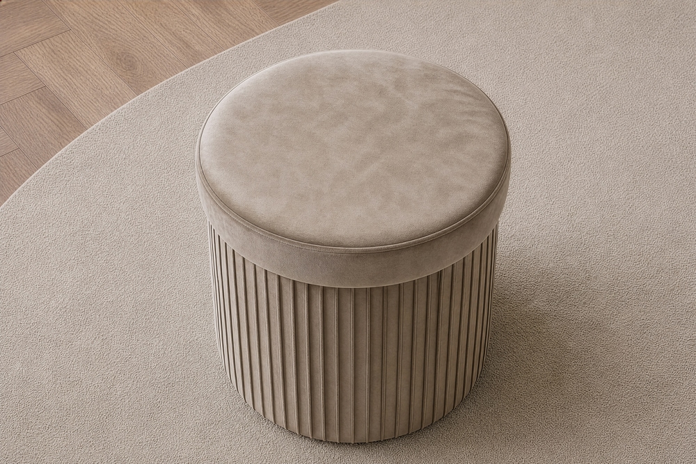 Runder Hocker ÉLAN 40cm champagner greige Samt faltbar mit Stauraum