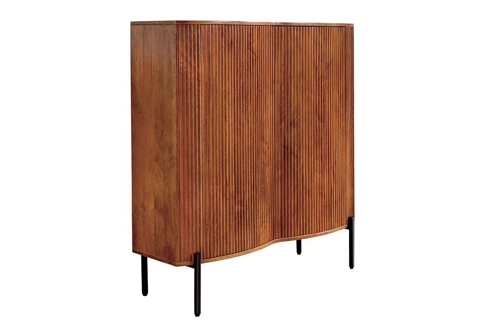 Massives Highboard GRANDEUR 120cm braun Mangoholz schwarz Metall