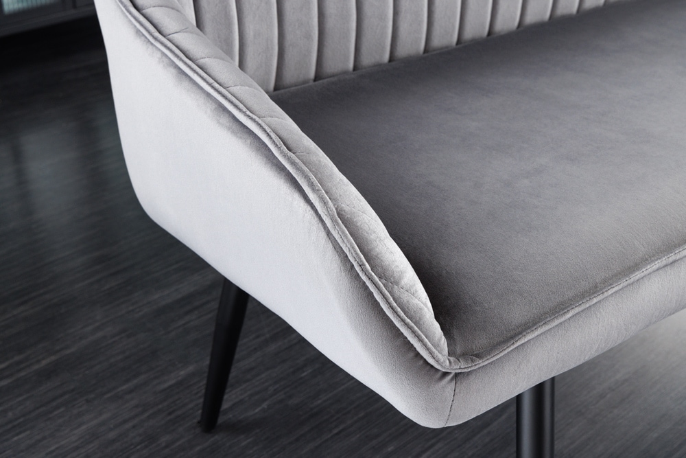 Design Sitzbank TURIN 160cm silbergrau Samt schwarz Metall Armlehne