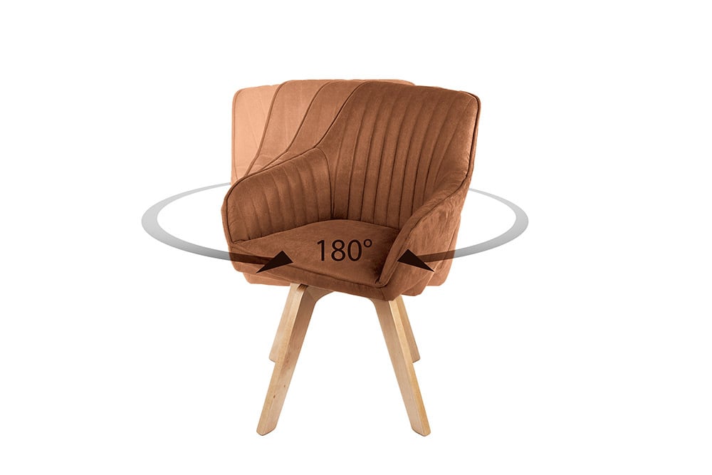 Drehbarer Design Stuhl LIVORNO rost braun Samt Buchenholz Beine mit Armlehnen
