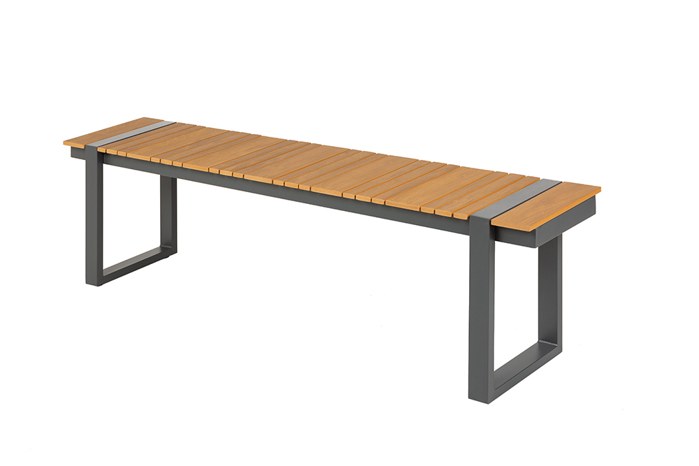 Moderne Garten Sitzbank TAMPA LOUNGE 180cm grau Aluminium Holz-Design wetterfest Outdoor