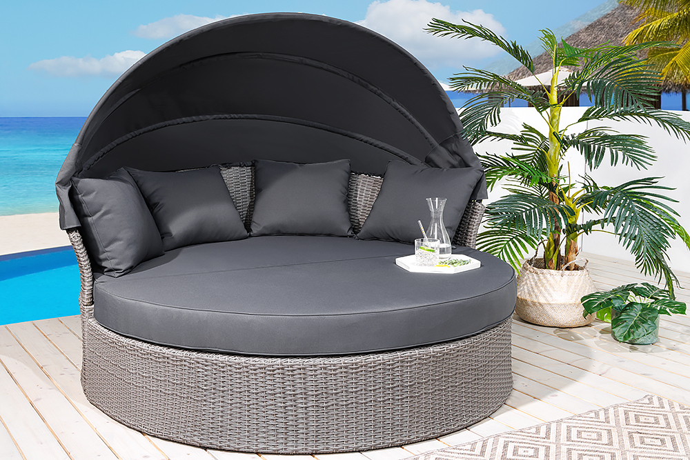 Outdoor Sonneninsel PLAYA LIVING 165cm grau Polyrattan Aluminium inkl. Kissen wetterfest
