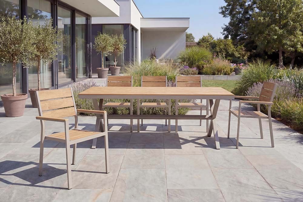 Moderner Gartenstuhl DESIGNO 90cm natur greige Aluminium stapelbar wetterfest