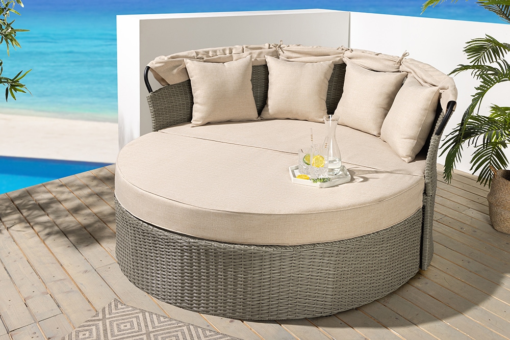 Outdoor Sonneninsel PLAYA LIVING 165cm natur Polyrattan inklusive Kissen Aluminium wetterfest