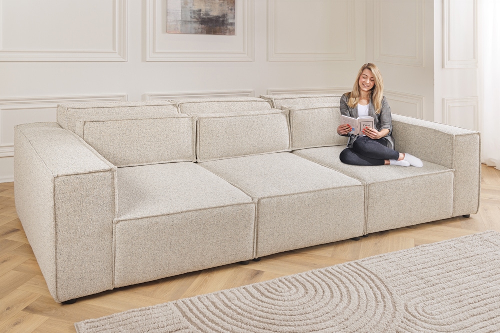 3-Sitzer Sofa BOSSA NOVA 260cm beige ocean Strukturstoff Couch inkl. Kissen