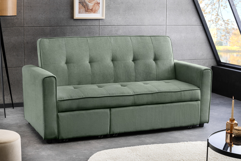 Ausziehbares Schlafsofa SMART 180cm grün Cord 2-Sitzer Couch mit Nosagfederung